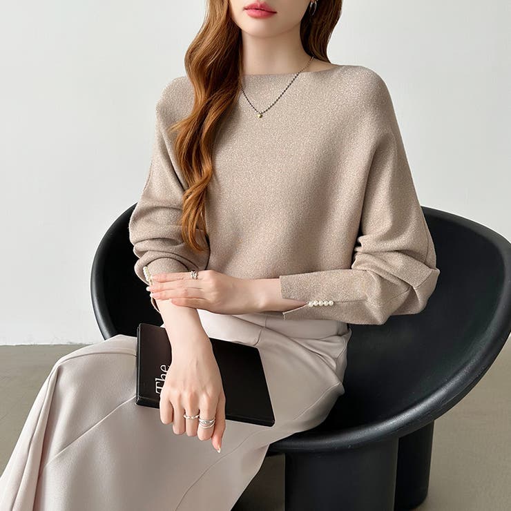 袖パールドルマンニット ボートネック ドルマンスリーブ | COCOMOMO | 詳細画像48 