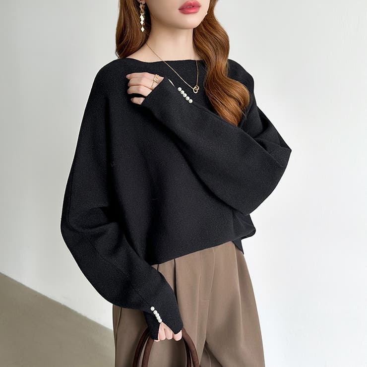 袖パールドルマンニット ボートネック ドルマンスリーブ | COCOMOMO | 詳細画像8 