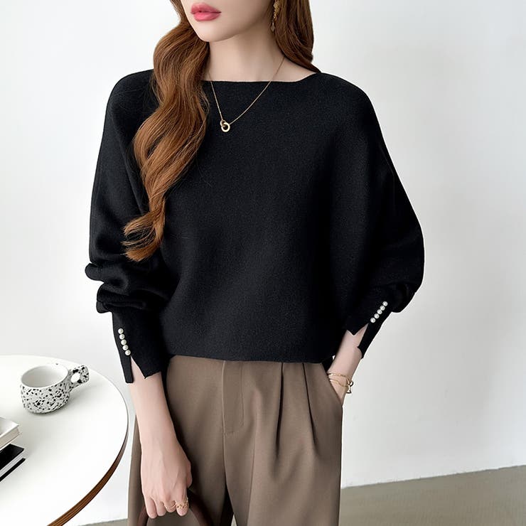 袖パールドルマンニット ボートネック ドルマンスリーブ | COCOMOMO | 詳細画像9 