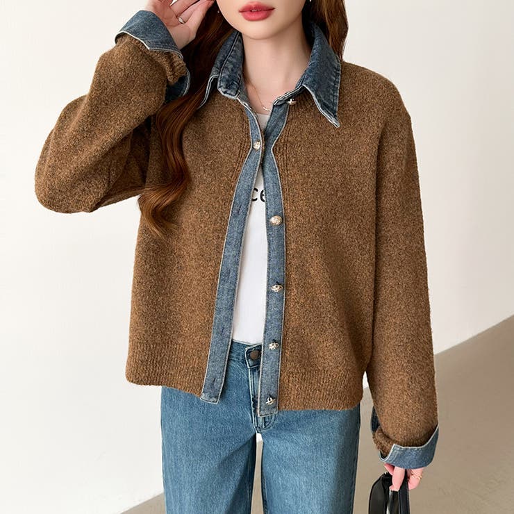 レイヤード風ニットカーディガン ドッキングデニム カーディガン | COCOMOMO | 詳細画像20 