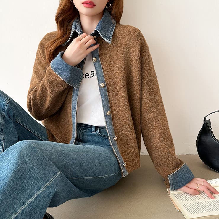 レイヤード風ニットカーディガン ドッキングデニム カーディガン | COCOMOMO | 詳細画像23 