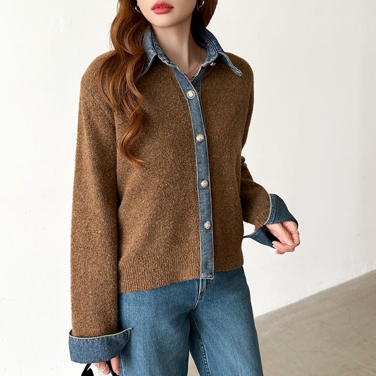 レイヤード風ニットカーディガン ドッキングデニム カーディガン | COCOMOMO | 詳細画像24 