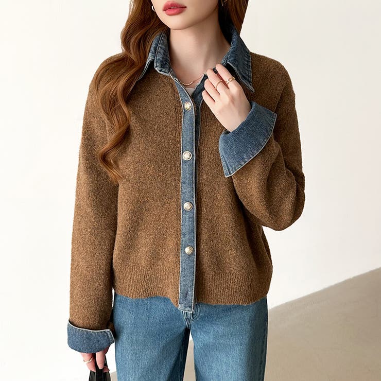 レイヤード風ニットカーディガン ドッキングデニム カーディガン | COCOMOMO | 詳細画像27 