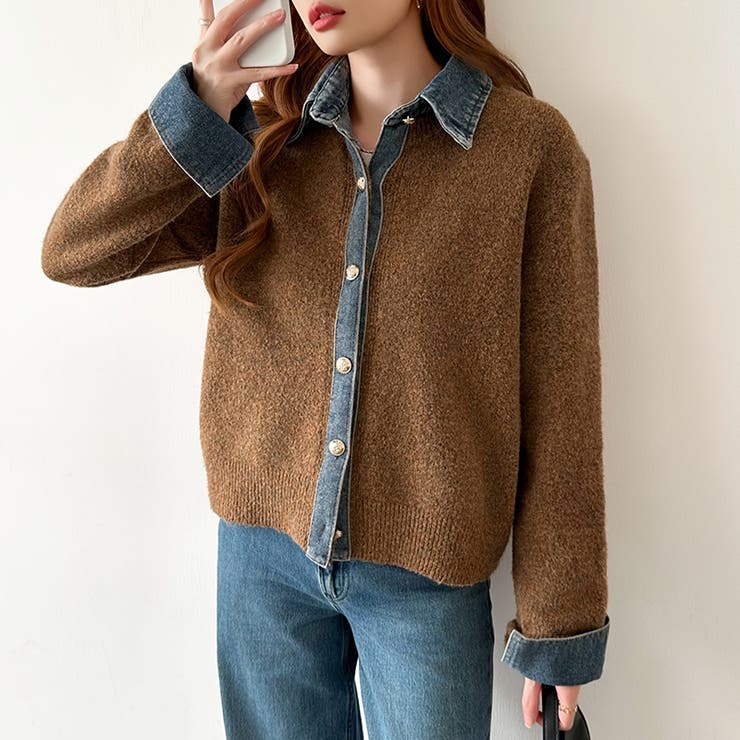 レイヤード風ニットカーディガン ドッキングデニム カーディガン | COCOMOMO | 詳細画像28 