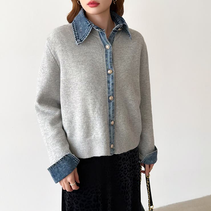 レイヤード風ニットカーディガン ドッキングデニム カーディガン | COCOMOMO | 詳細画像37 