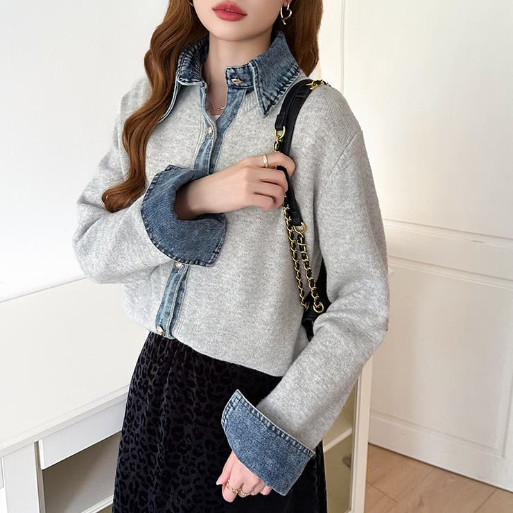 レイヤード風ニットカーディガン ドッキングデニム カーディガン | COCOMOMO | 詳細画像39 