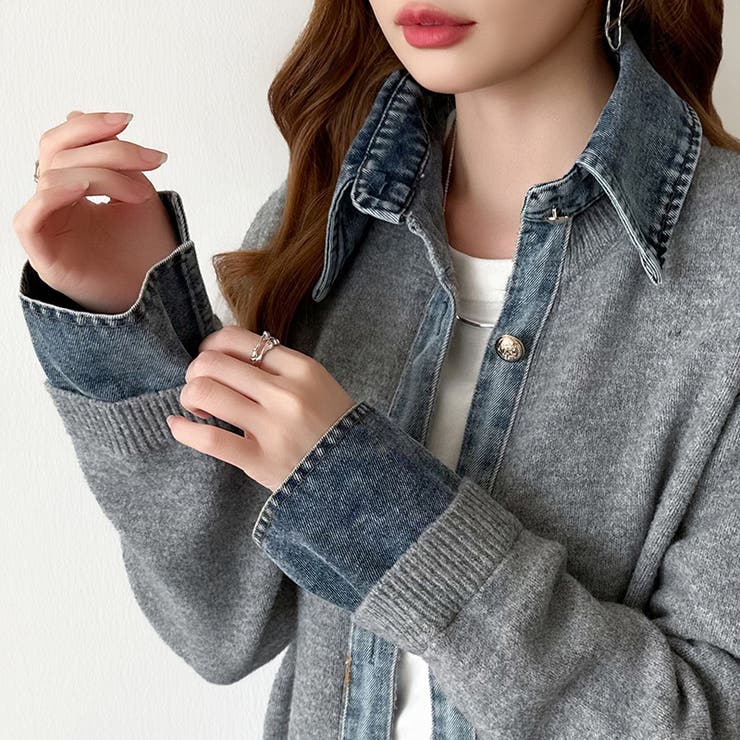 レイヤード風ニットカーディガン ドッキングデニム カーディガン | COCOMOMO | 詳細画像41 