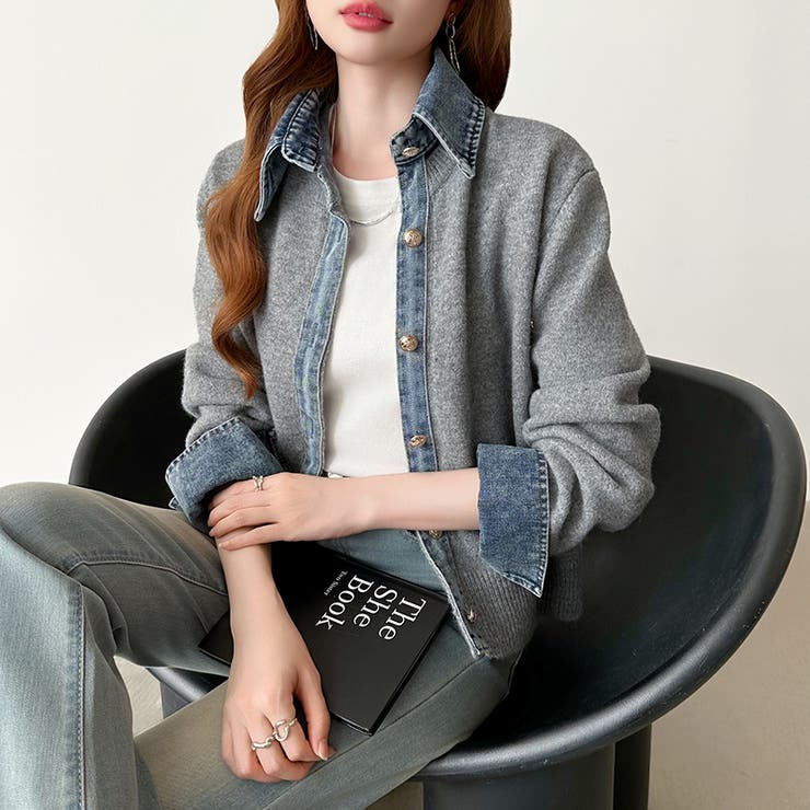 レイヤード風ニットカーディガン ドッキングデニム カーディガン | COCOMOMO | 詳細画像43 