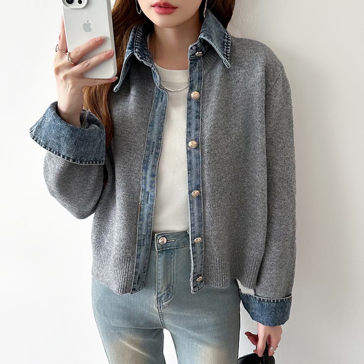 レイヤード風ニットカーディガン ドッキングデニム カーディガン | COCOMOMO | 詳細画像47 