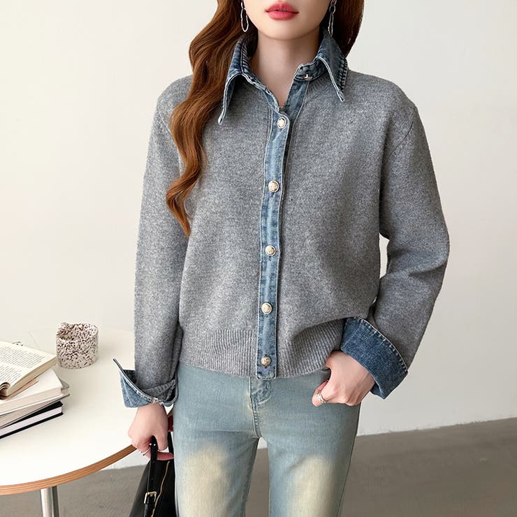 レイヤード風ニットカーディガン ドッキングデニム カーディガン | COCOMOMO | 詳細画像49 