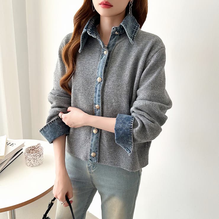 レイヤード風ニットカーディガン ドッキングデニム カーディガン | COCOMOMO | 詳細画像50 