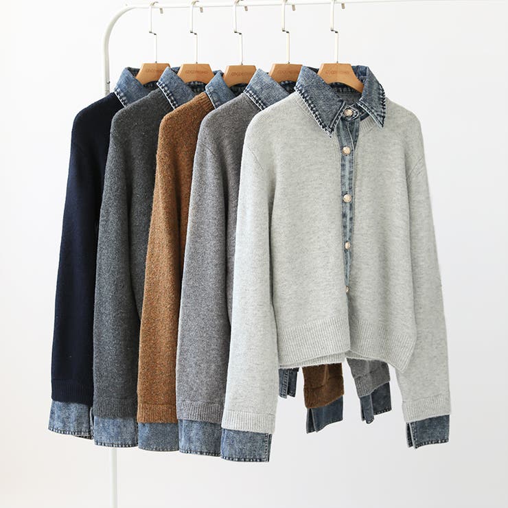 レイヤード風ニットカーディガン ドッキングデニム カーディガン | COCOMOMO | 詳細画像51 