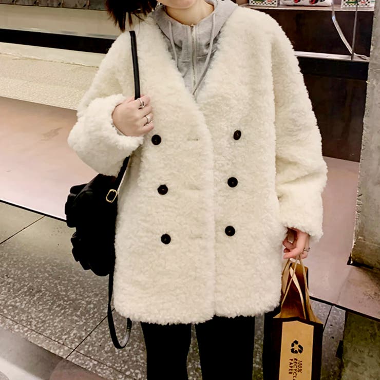 ボアジャケット ノーカラーコート アウター | COCOMOMO | 詳細画像2 