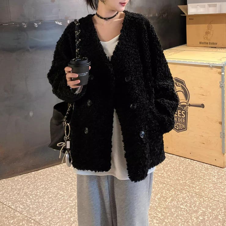 ボアジャケット ノーカラーコート アウター | COCOMOMO | 詳細画像15 