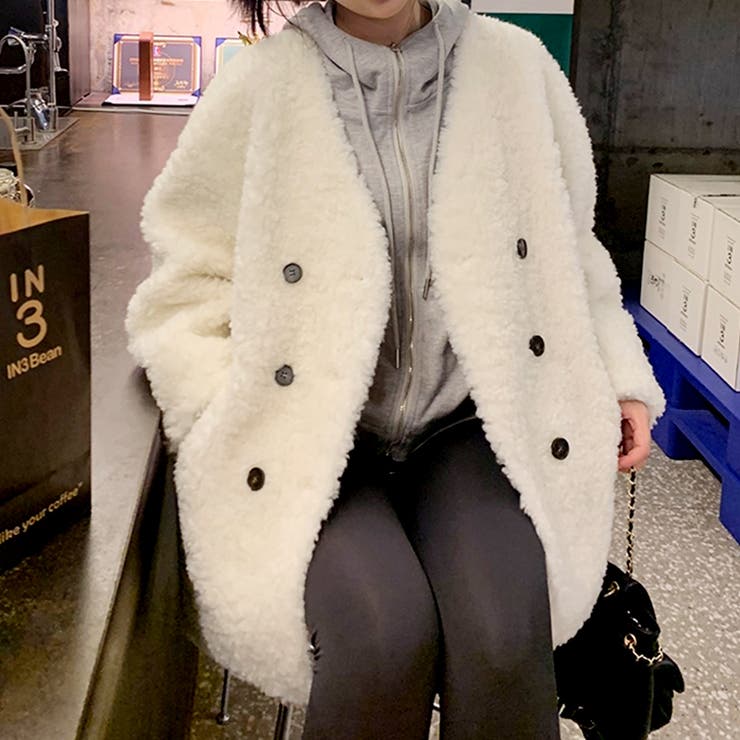 ボアジャケット ノーカラーコート アウター | COCOMOMO | 詳細画像7 