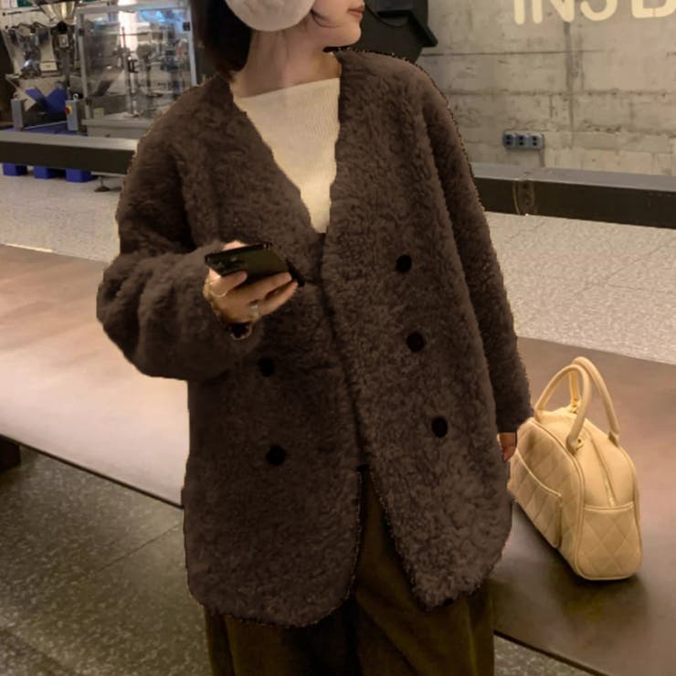 ボアジャケット ノーカラーコート アウター | COCOMOMO | 詳細画像8 