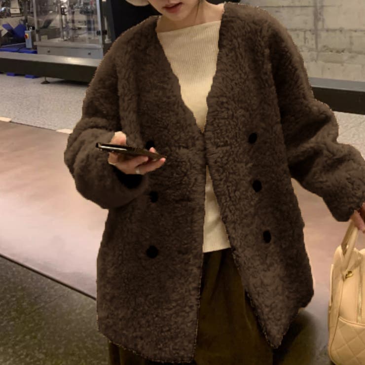 ボアジャケット ノーカラーコート アウター | COCOMOMO | 詳細画像11 