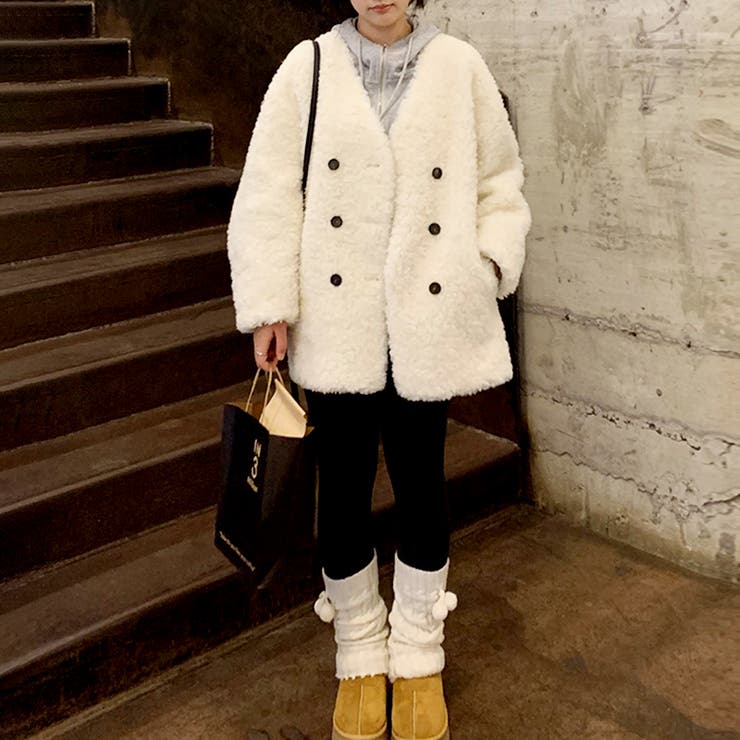 ボアジャケット ノーカラーコート アウター | COCOMOMO | 詳細画像4 