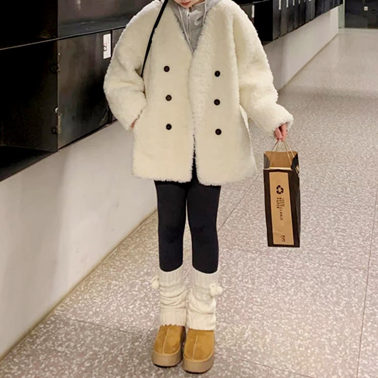 ボアジャケット ノーカラーコート アウター | COCOMOMO | 詳細画像5 