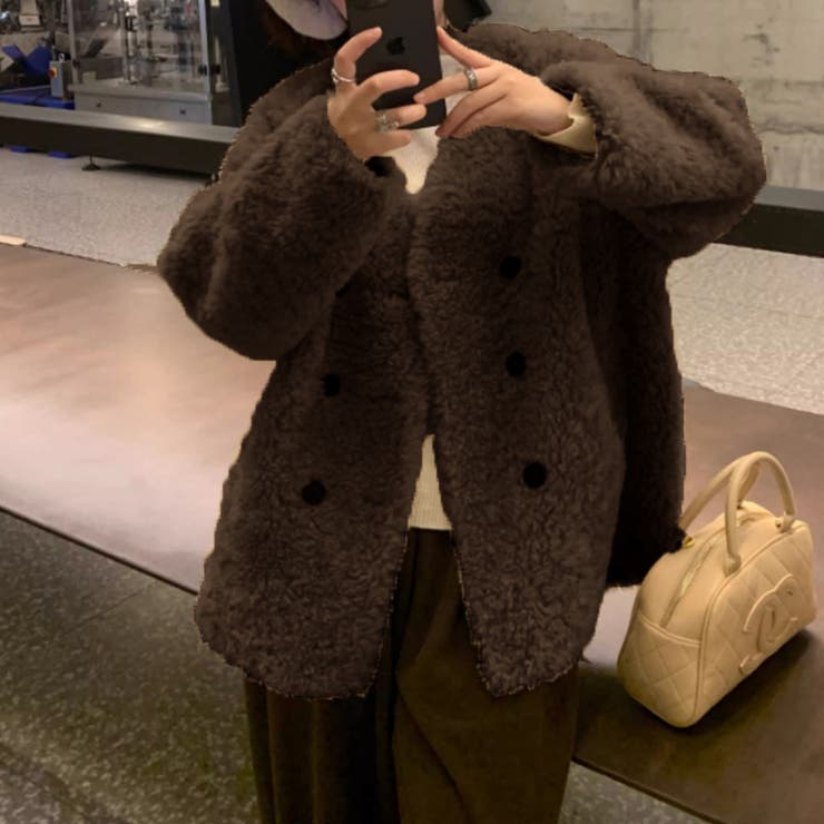 ボアジャケット ノーカラーコート アウター | COCOMOMO | 詳細画像9 