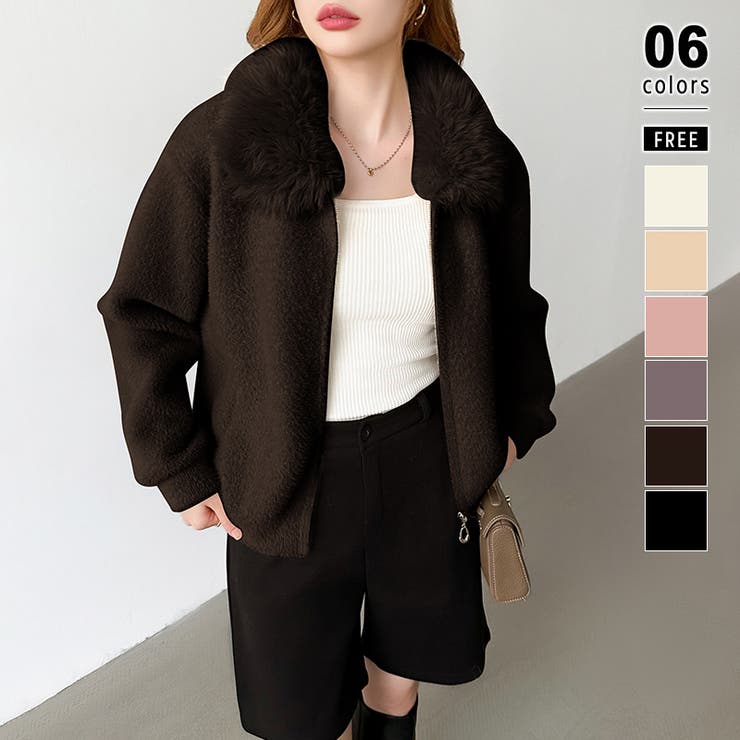 ダークブラウン | ふわふわファー×シャギー ファー付きシャギーブルゾン ブルゾン | COCOMOMO