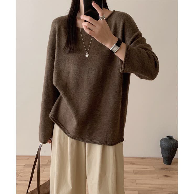 抜け感リラックスニット ラウンドネックニット 長袖ニット | COCOMOMO | 詳細画像17 