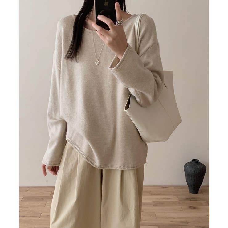 抜け感リラックスニット ラウンドネックニット 長袖ニット | COCOMOMO | 詳細画像4 