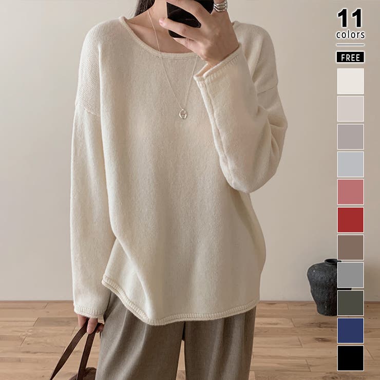 アイボリー | 抜け感リラックスニット ラウンドネックニット 長袖ニット | COCOMOMO