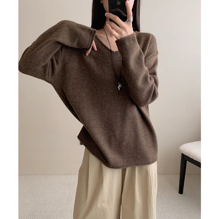 抜け感リラックスニット Vネックニット 長袖ニット | COCOMOMO | 詳細画像20 