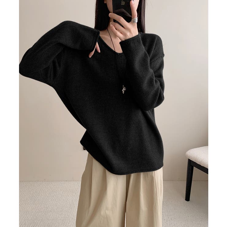 抜け感リラックスニット Vネックニット 長袖ニット | COCOMOMO | 詳細画像45 