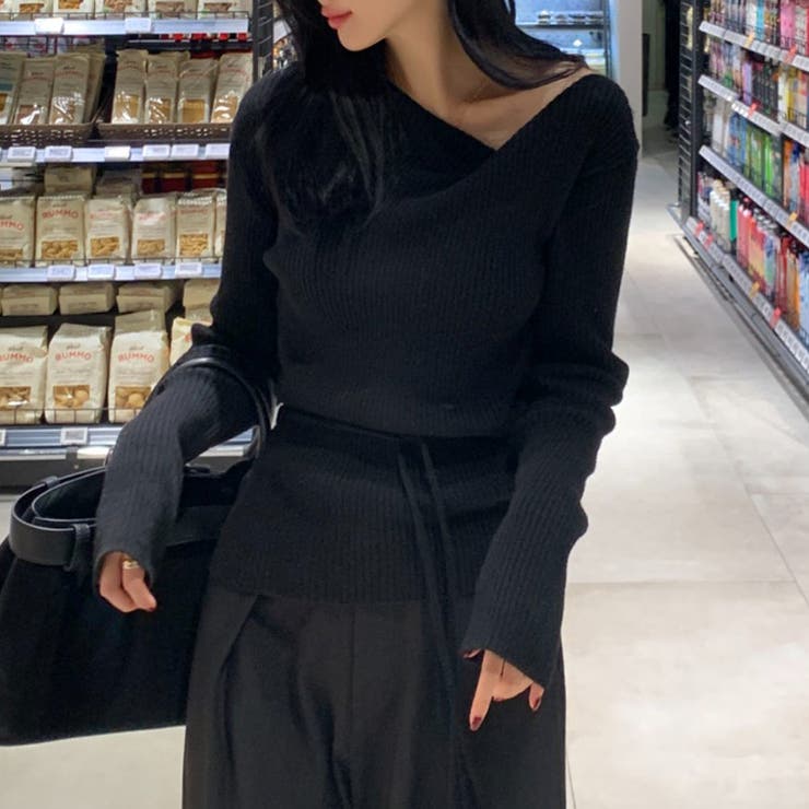 イレギュラーネックニット リブニット アシンメトリー | COCOMOMO | 詳細画像11 