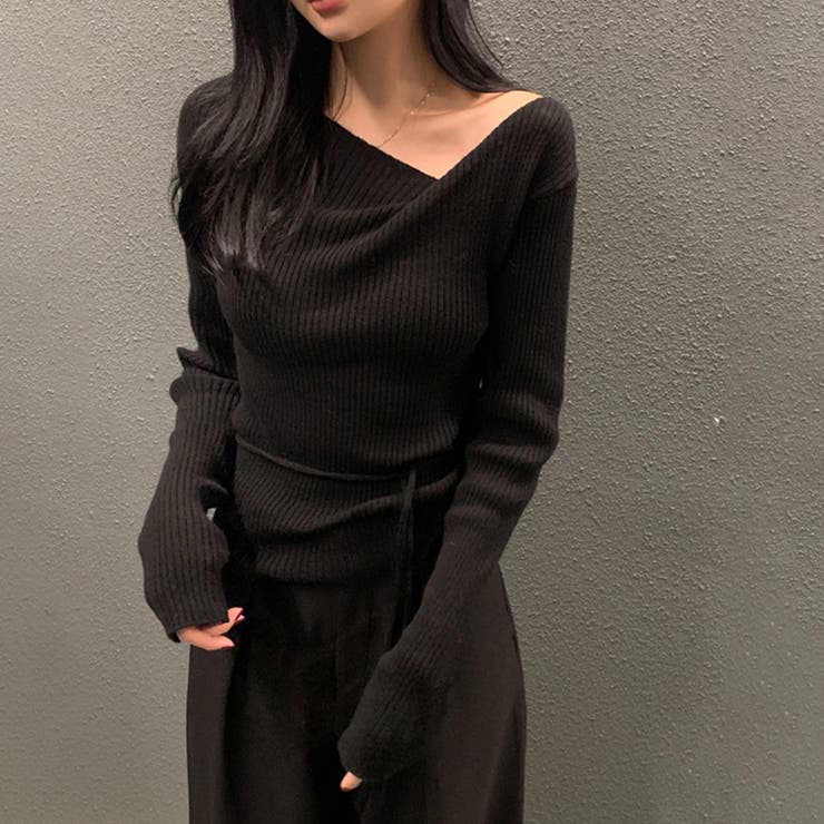 イレギュラーネックニット リブニット アシンメトリー | COCOMOMO | 詳細画像14 