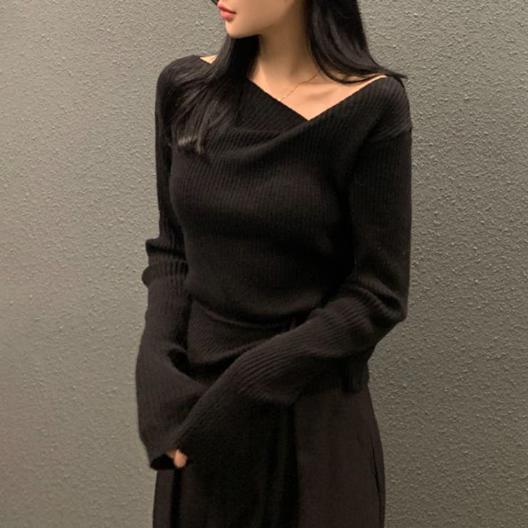 イレギュラーネックニット リブニット アシンメトリー | COCOMOMO | 詳細画像15 