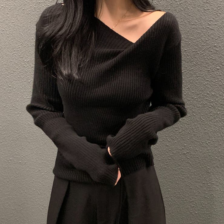 イレギュラーネックニット リブニット アシンメトリー | COCOMOMO | 詳細画像16 