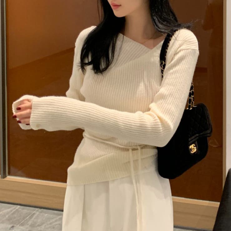 イレギュラーネックニット リブニット アシンメトリー | COCOMOMO | 詳細画像3 