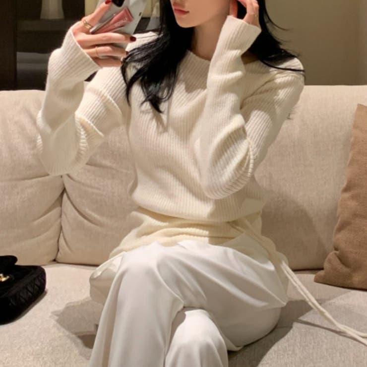 イレギュラーネックニット リブニット アシンメトリー | COCOMOMO | 詳細画像6 