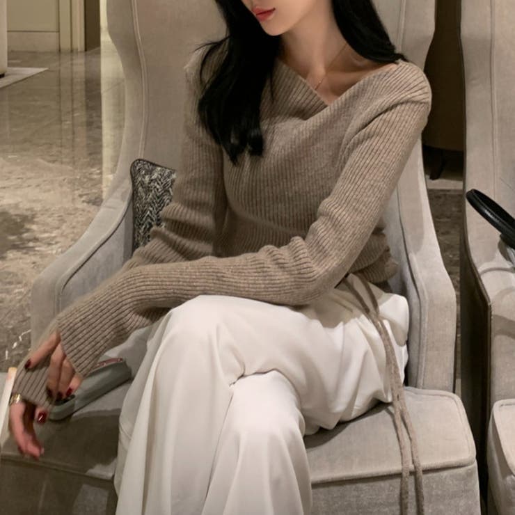 イレギュラーネックニット リブニット アシンメトリー | COCOMOMO | 詳細画像7 