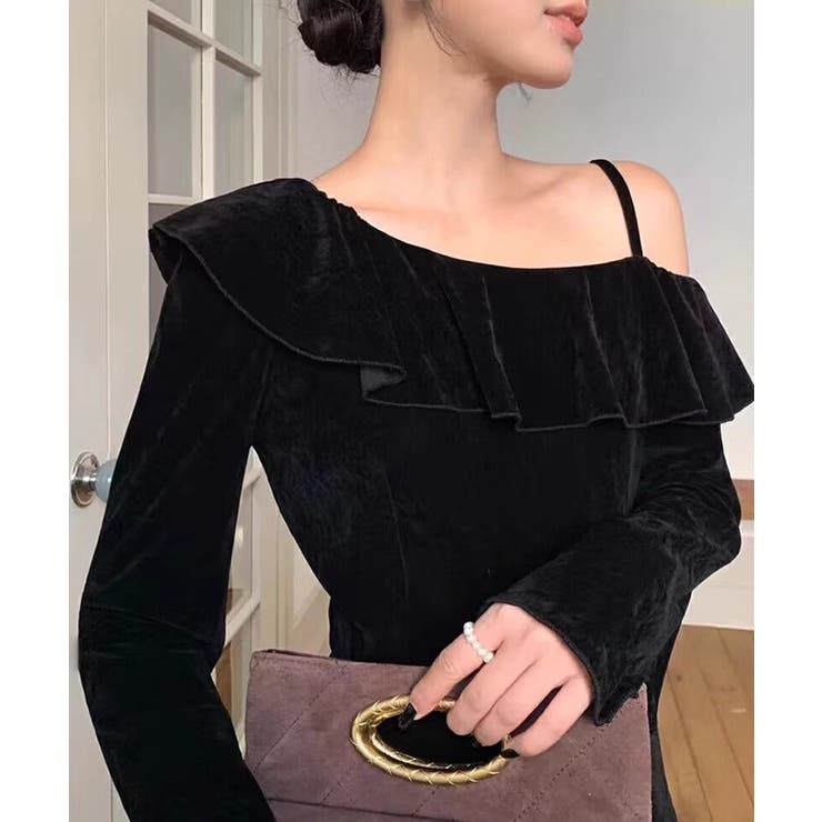 ワンショルフリルベロアトップス オフショルダー ベロアトップス | COCOMOMO | 詳細画像2