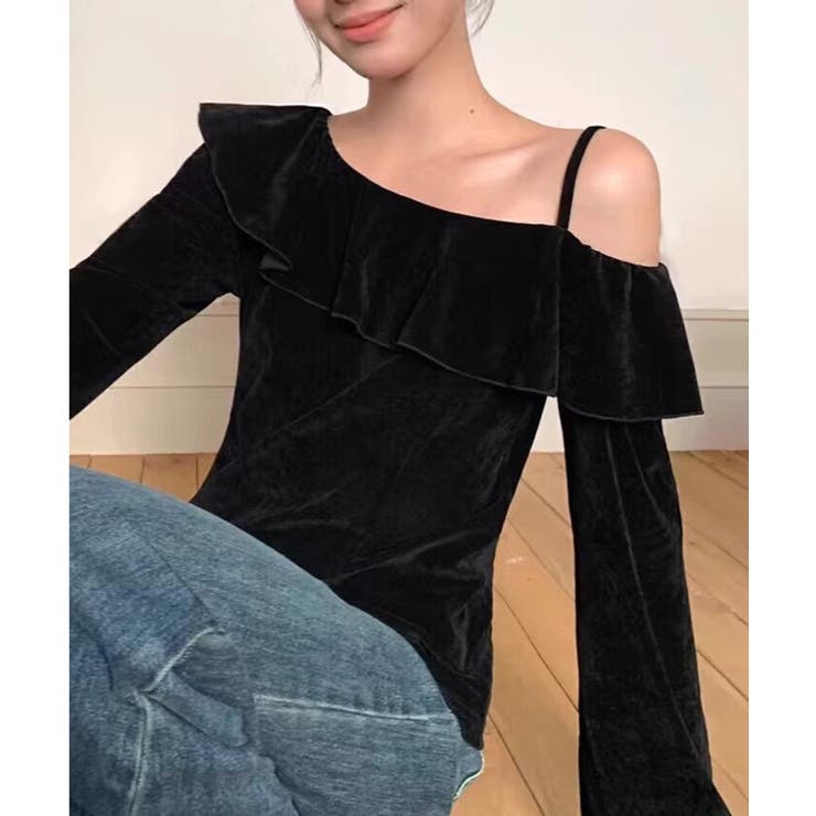 ワンショルフリルベロアトップス オフショルダー ベロアトップス | COCOMOMO | 詳細画像3