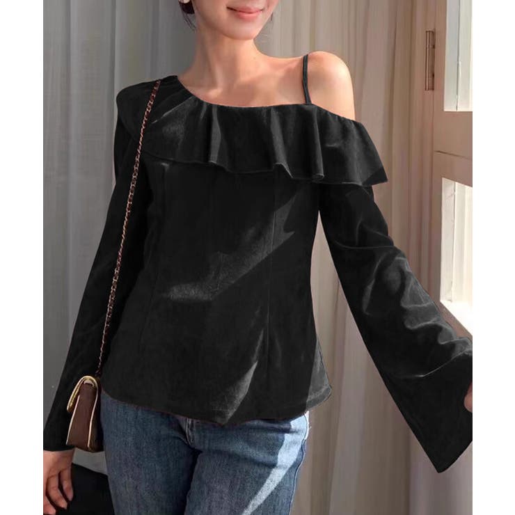 ワンショルフリルベロアトップス オフショルダー ベロアトップス | COCOMOMO | 詳細画像4