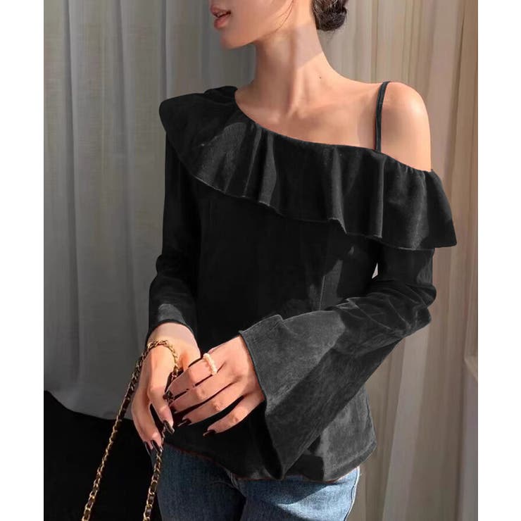 ワンショルフリルベロアトップス オフショルダー ベロアトップス | COCOMOMO | 詳細画像5