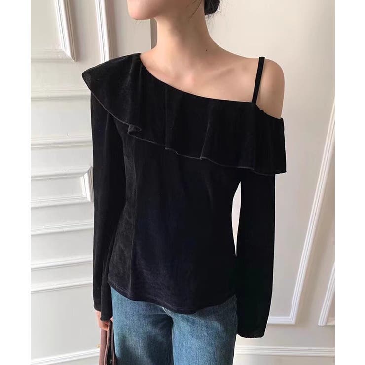 ワンショルフリルベロアトップス オフショルダー ベロアトップス | COCOMOMO | 詳細画像6