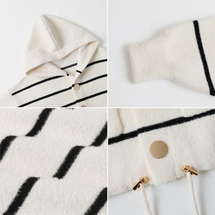 ボーダーフードカーディガン ボーダーカーディガン ニットパーカー | COCOMOMO | 詳細画像14 