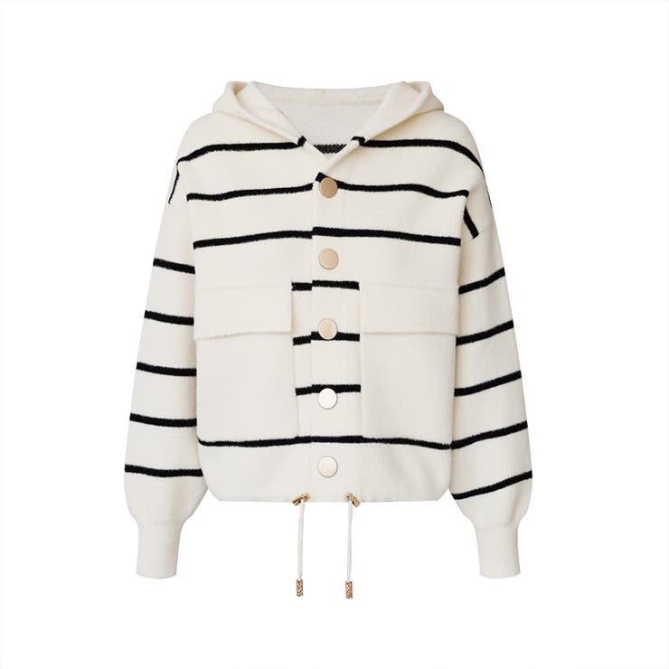 ボーダーフードカーディガン ボーダーカーディガン ニットパーカー | COCOMOMO | 詳細画像17 