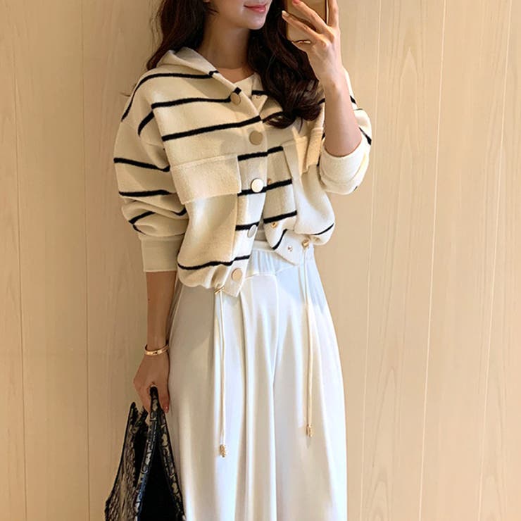 ボーダーフードカーディガン ボーダーカーディガン ニットパーカー | COCOMOMO | 詳細画像8 