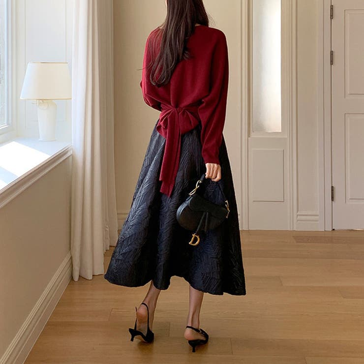 大人上品に着映えるジャガードスカート フレアスカート オフィス