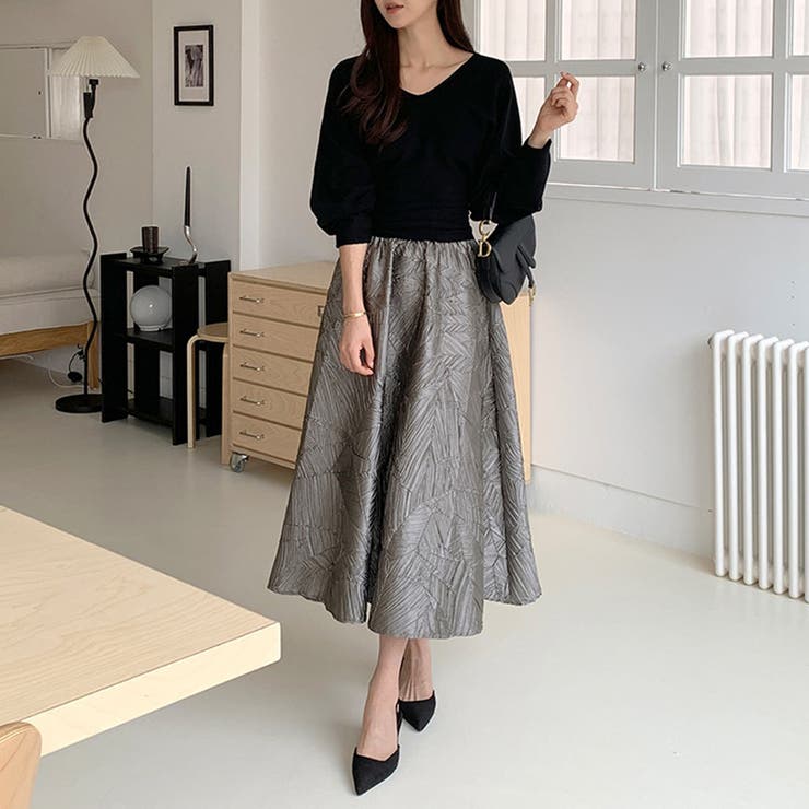 大人上品に着映えるジャガードスカート フレアスカート オフィスカジュアル | COCOMOMO | 詳細画像10 