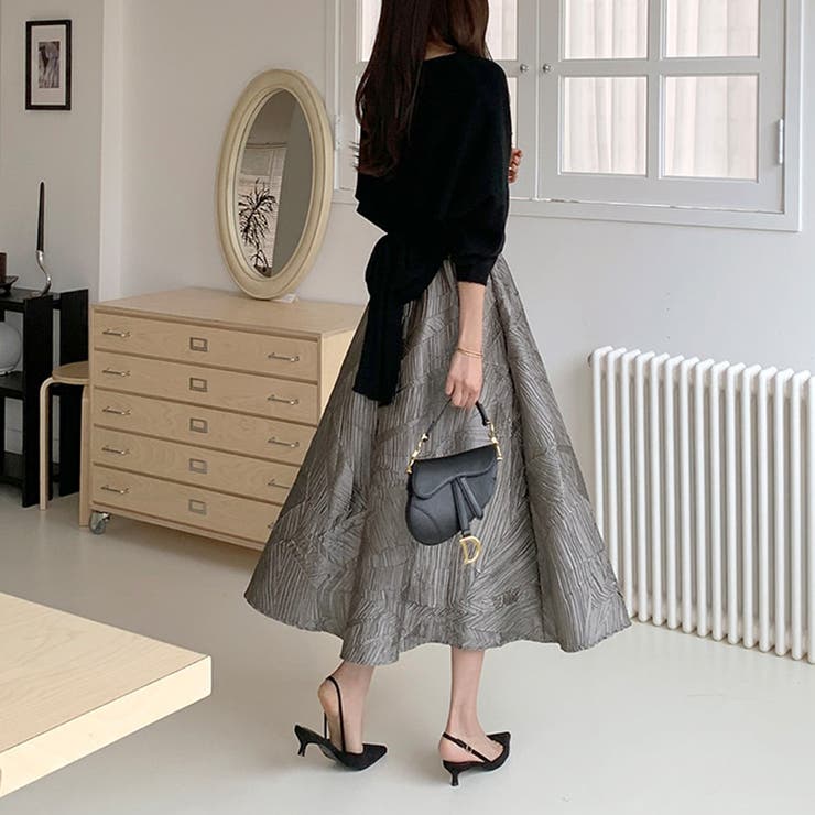 大人上品に着映えるジャガードスカート フレアスカート オフィスカジュアル | COCOMOMO | 詳細画像12 