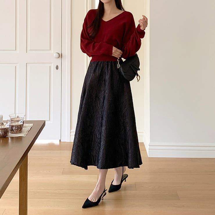 大人上品に着映えるジャガードスカート フレアスカート オフィスカジュアル | COCOMOMO | 詳細画像3 