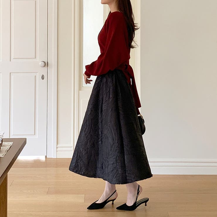 大人上品に着映えるジャガードスカート フレアスカート オフィスカジュアル | COCOMOMO | 詳細画像4 